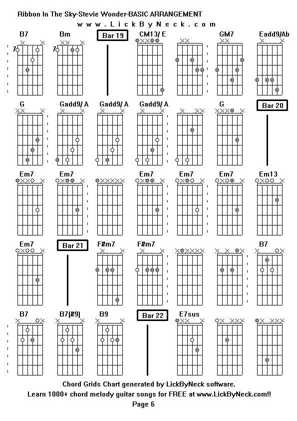 Chord Grids Chart of chord melody fingerstyle guitar song-Ribbon In The Sky-Stevie Wonder-BASIC ARRANGEMENT,generated by LickByNeck software.